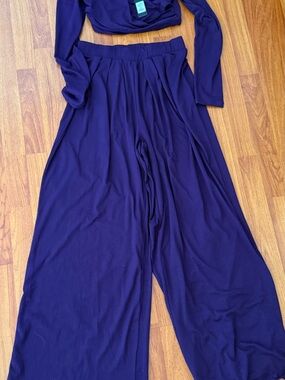 Fashion Nova Royal Purple Crop Top and Wide-Leg Palazzo Pants Set